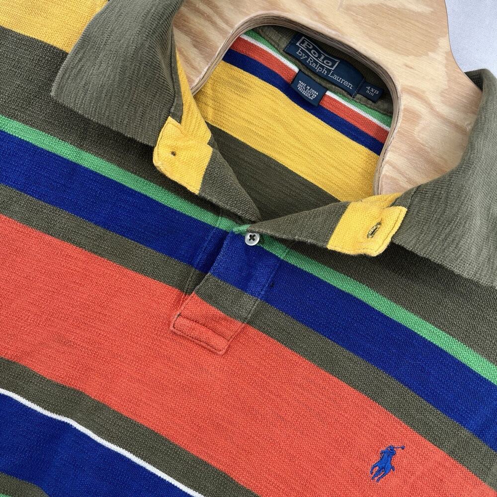 Polo Ralph Lauren Vintage Shirt Mens 4XB Multicolor Stripe Cotton Pique Read